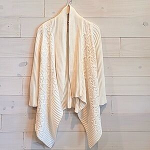 Chico’s Ivory Rib + Cable Knit Open, Chunky Cardigan Sweater Ivory
